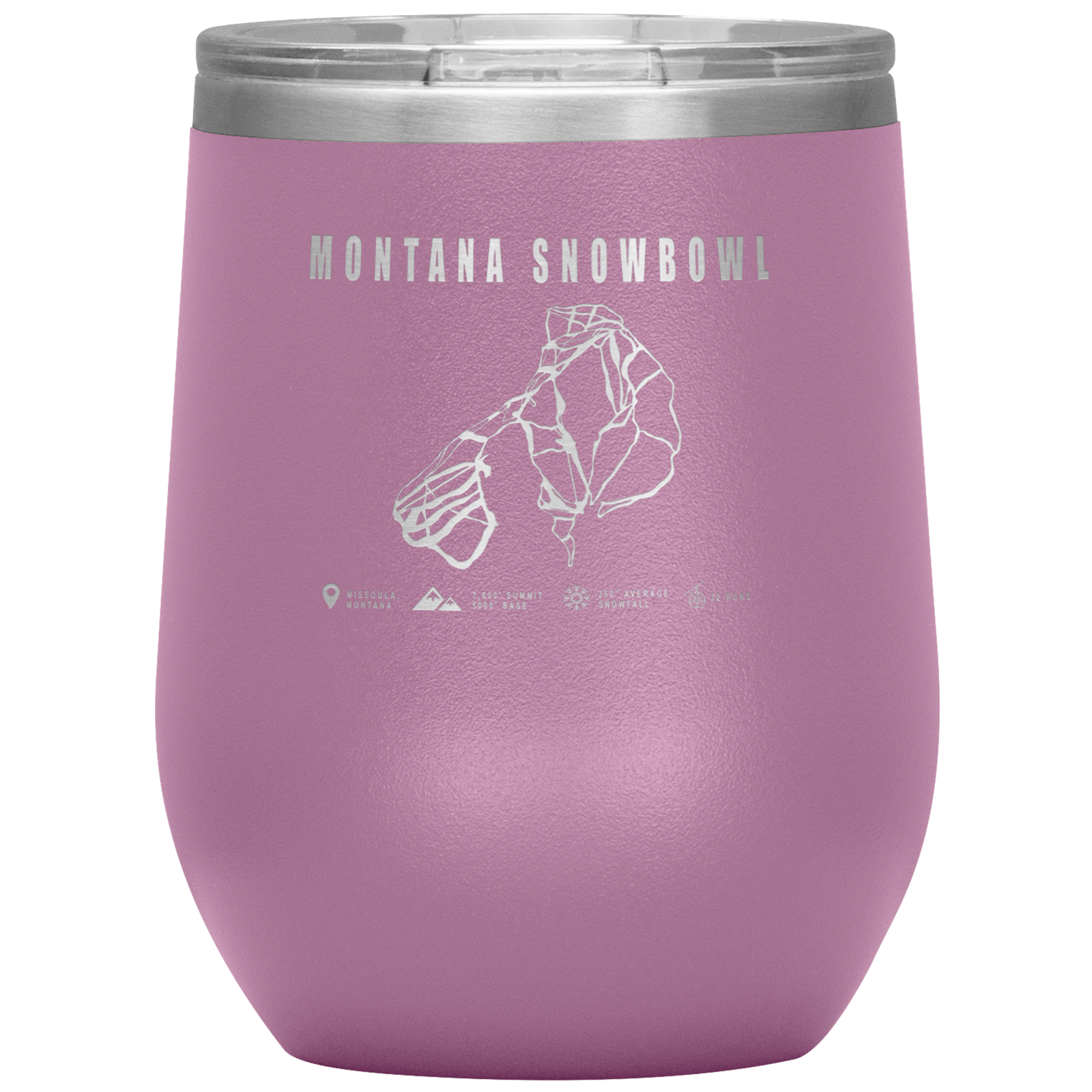 Montana Snowbowl, Montana Ski Trail Map Wine 12oz Tumbler - Powderaddicts