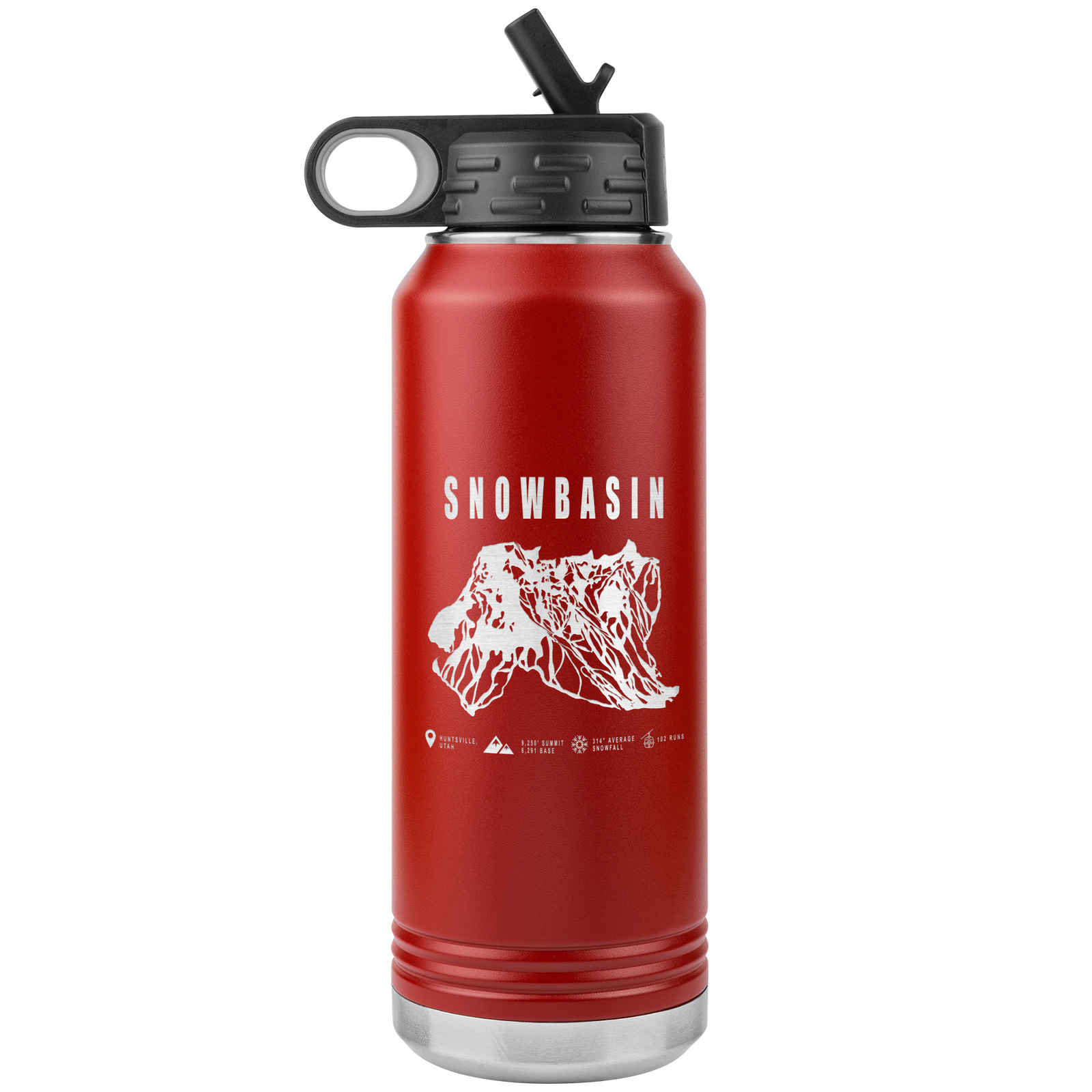 Snowbasin, Utah Ski Trail Map - 32oz Insulated Water Bottle - Powderaddicts