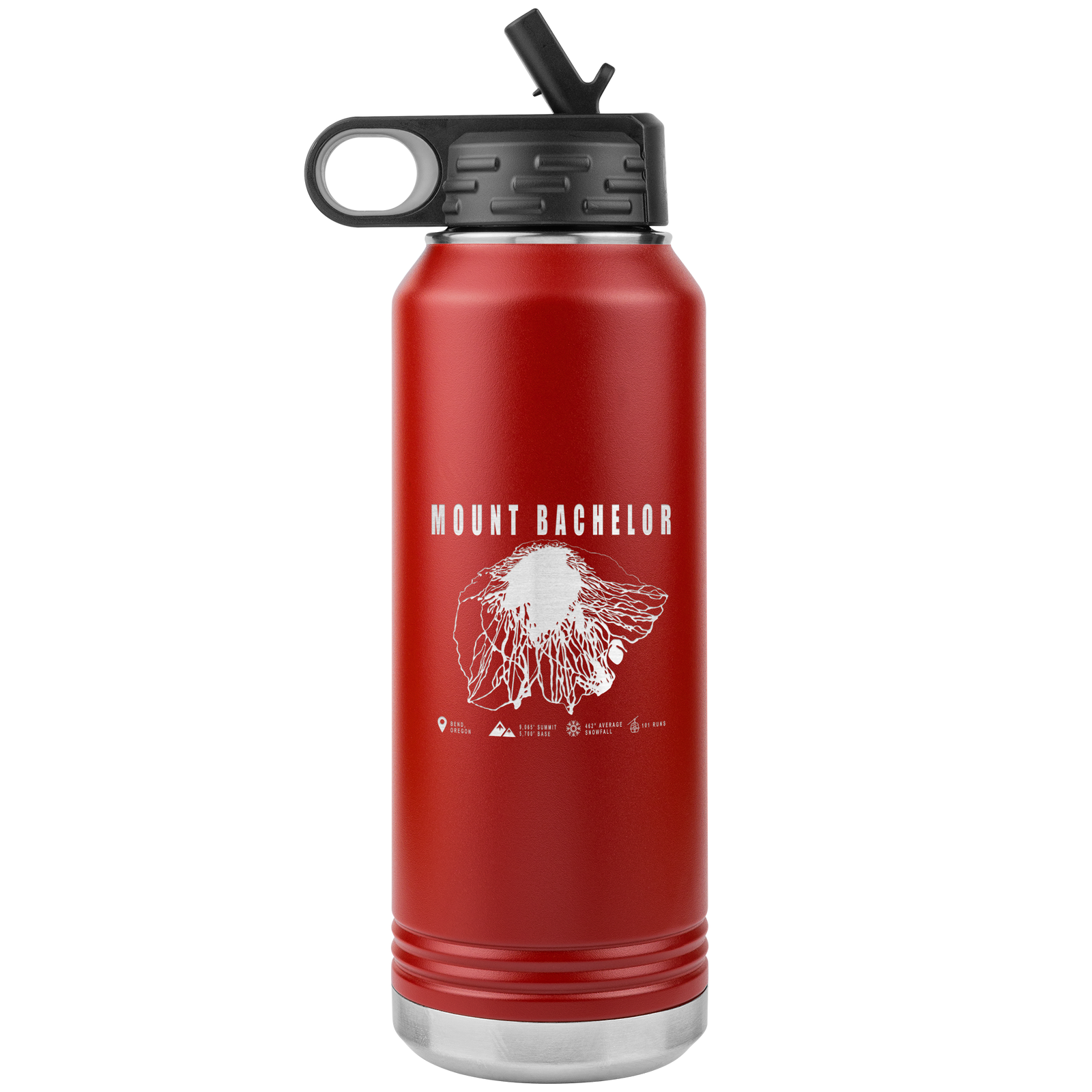 Mount Bachelor, Oregon Ski Trail Map 32oz Water Bottle Tumbler - Powderaddicts