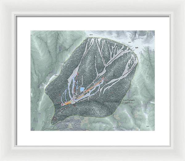 Lee Canyon Ski Trail Map - Framed Print - Powderaddicts