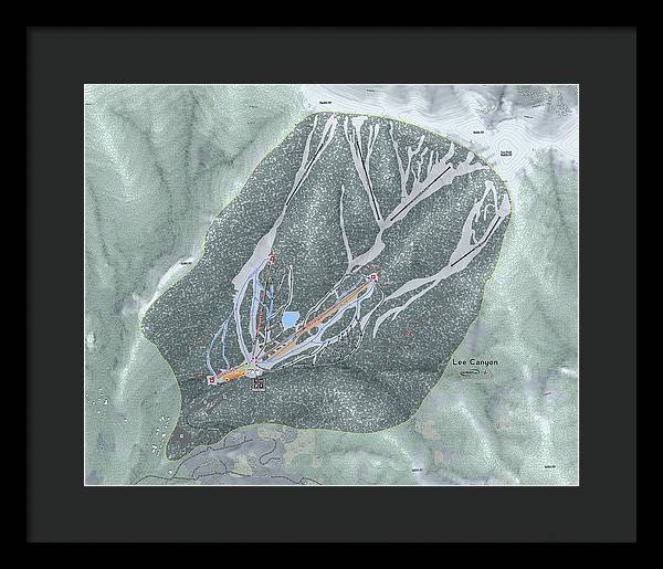 Lee Canyon Ski Trail Map - Framed Print - Powderaddicts