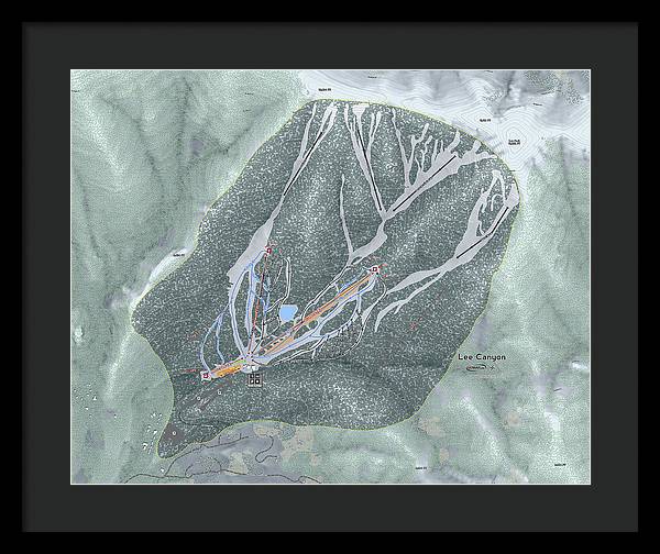 Lee Canyon Ski Trail Map - Framed Print - Powderaddicts