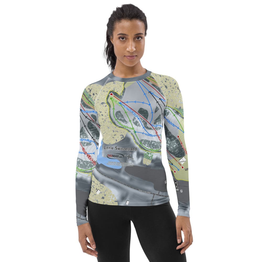 Little Switzerland, Wisconsin Ski Trail Map Women's Base Layer Top - Powderaddicts