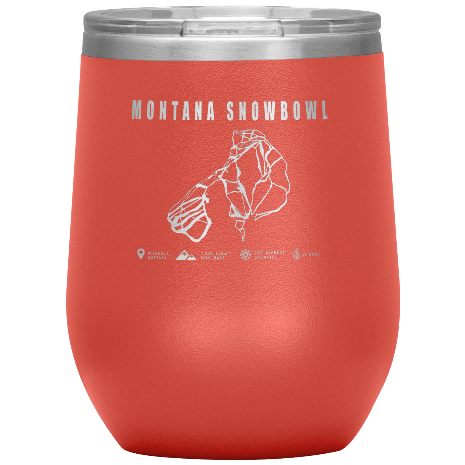 Montana Snowbowl, Montana Ski Trail Map Wine 12oz Tumbler - Powderaddicts