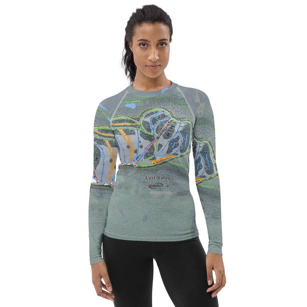 Lost Valley, Maine Ski Trail Map Women's Base Layer Top - Powderaddicts