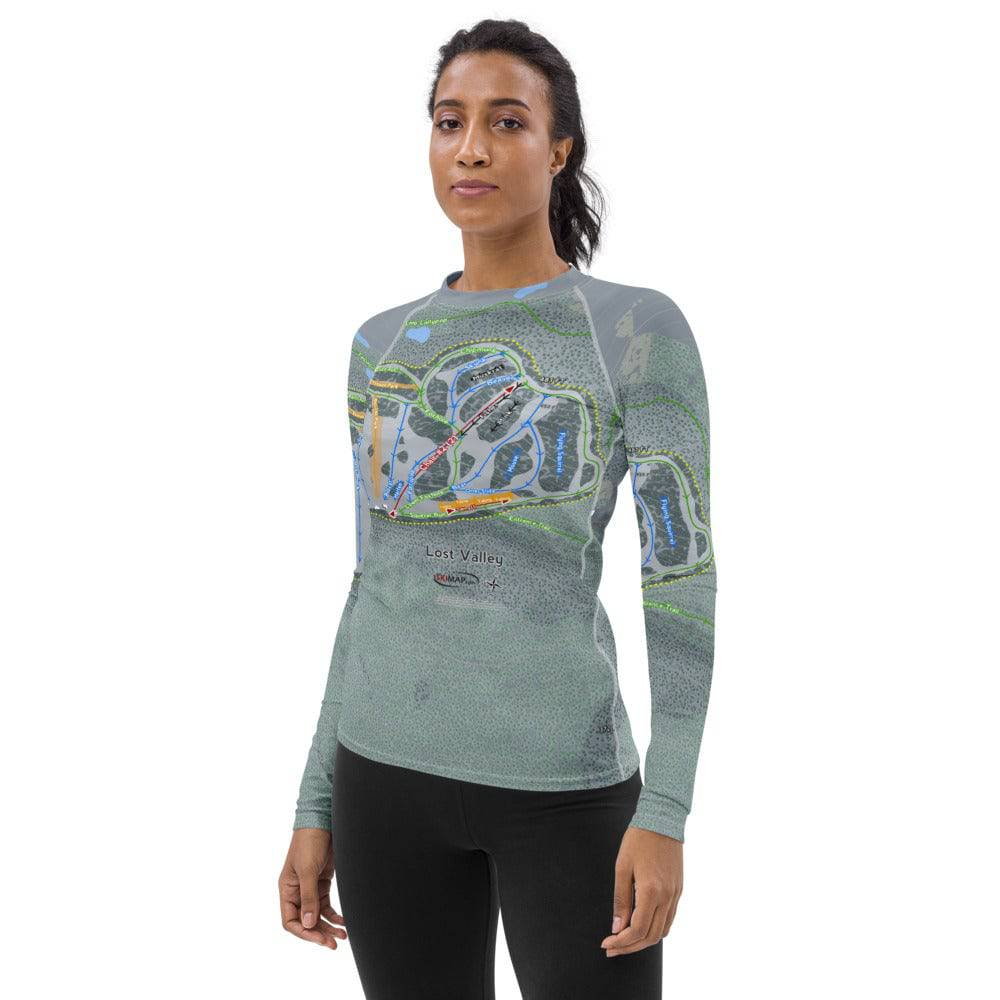 Lost Valley, Maine Ski Trail Map Women's Base Layer Top - Powderaddicts