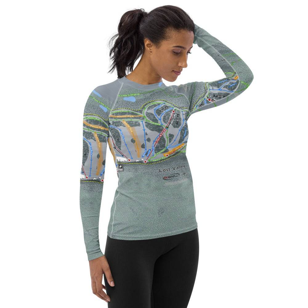 Lost Valley, Maine Ski Trail Map Women's Base Layer Top - Powderaddicts