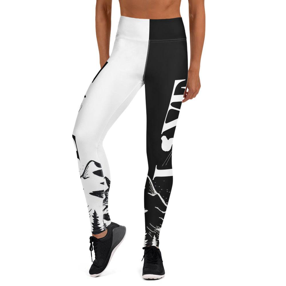 Love Ski Black and White Yoga Leggings - Powderaddicts