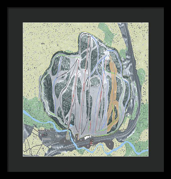 Marquette Mountain Ski Trail Map - Framed Print - Powderaddicts