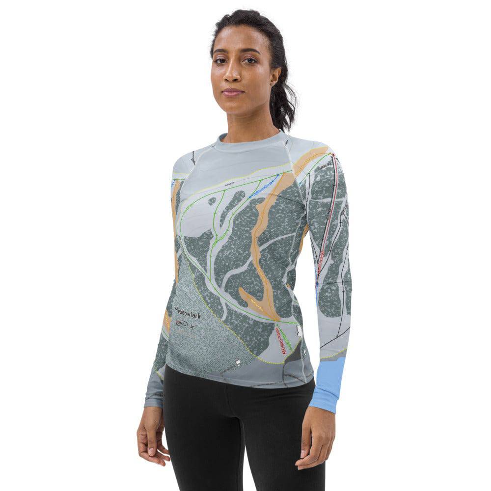 Meadowlark, Wyoming Ski Trail Map Women's Base Layer Top - Powderaddicts