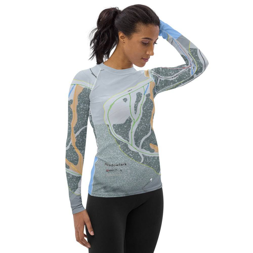 Meadowlark, Wyoming Ski Trail Map Women's Base Layer Top - Powderaddicts