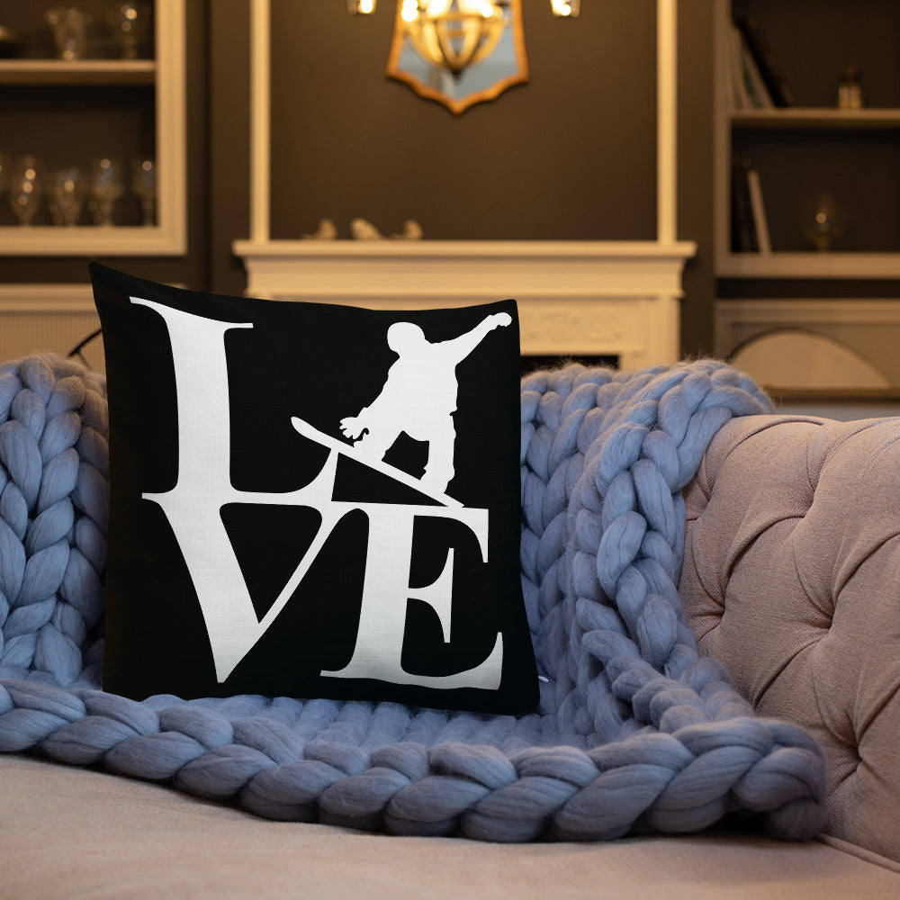 Love Snowboard Premium Pillow Black and White - Powderaddicts
