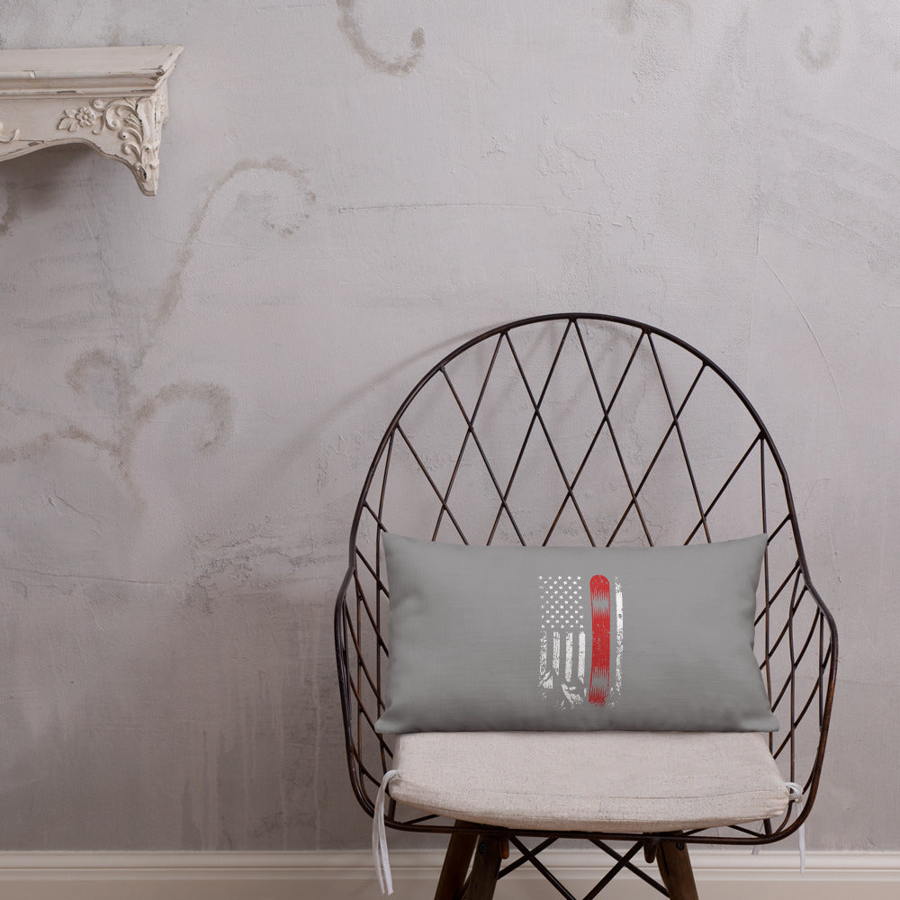 Snowboard USA Flag Grey Premium Pillow - Powderaddicts