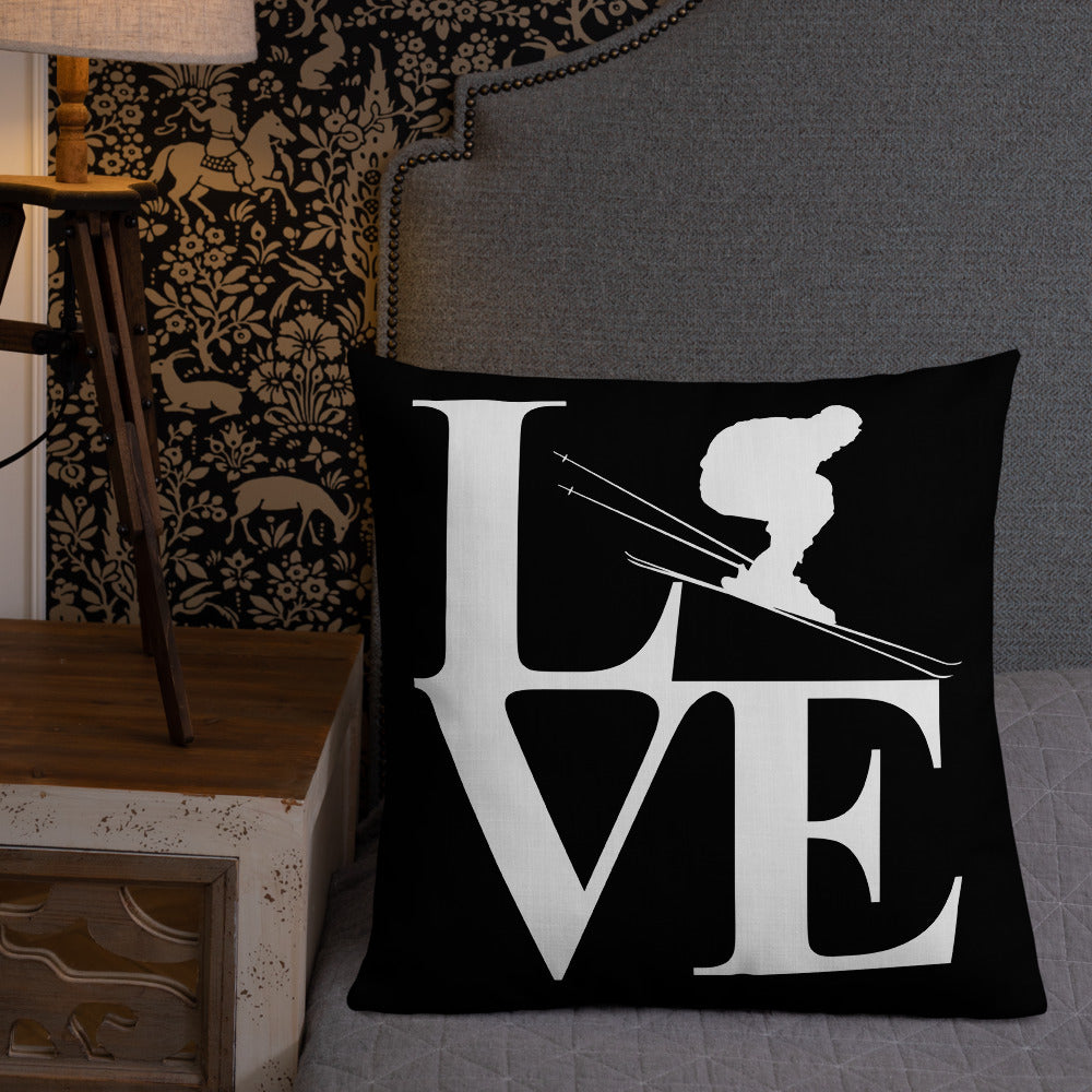Love Ski Premium Pillow in Black and White - Powderaddicts