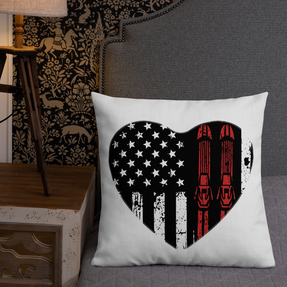 Ski USA Flag Heart Premium Pillow - Powderaddicts