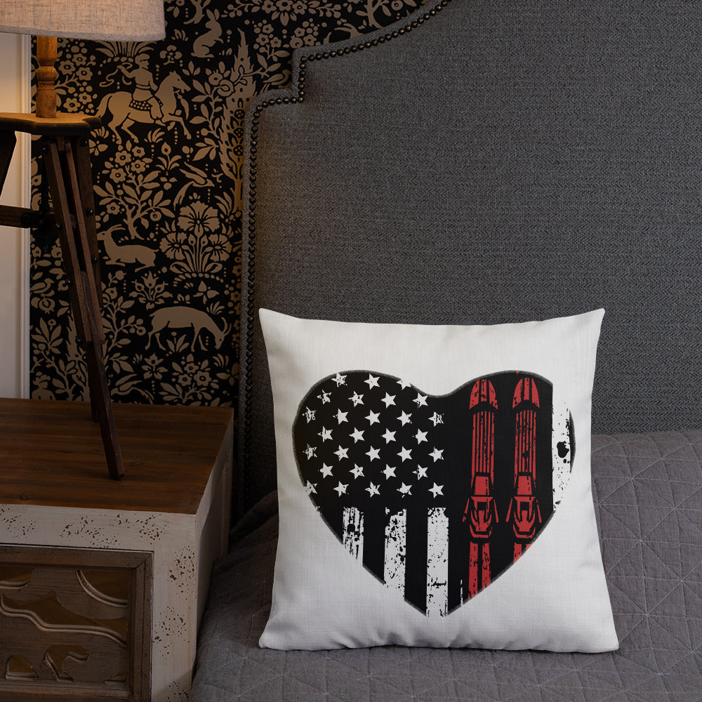 Ski USA Flag Heart Premium Pillow - Powderaddicts