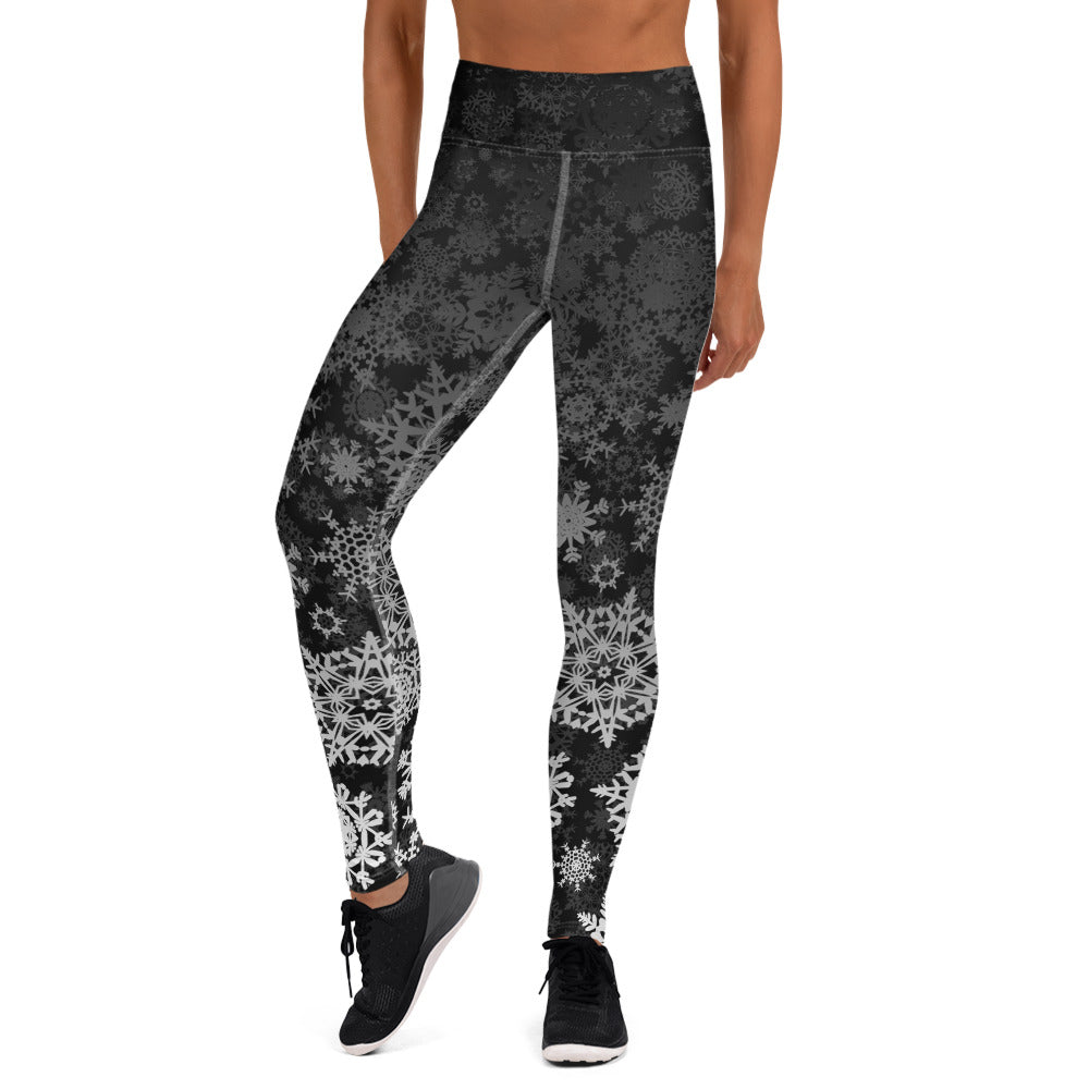 Snow Black and Silver Yoga Leggings - Powderaddicts