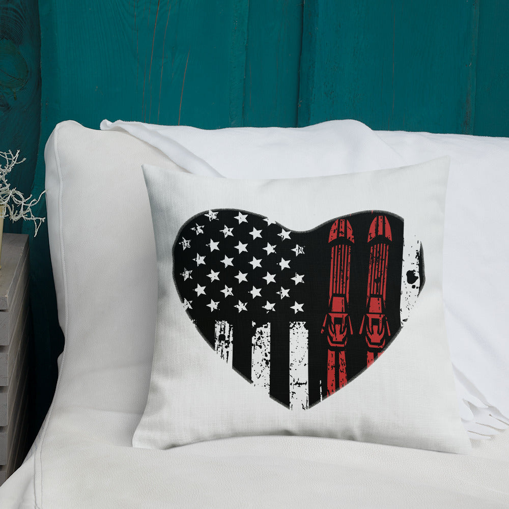 Ski USA Flag Heart Premium Pillow - Powderaddicts