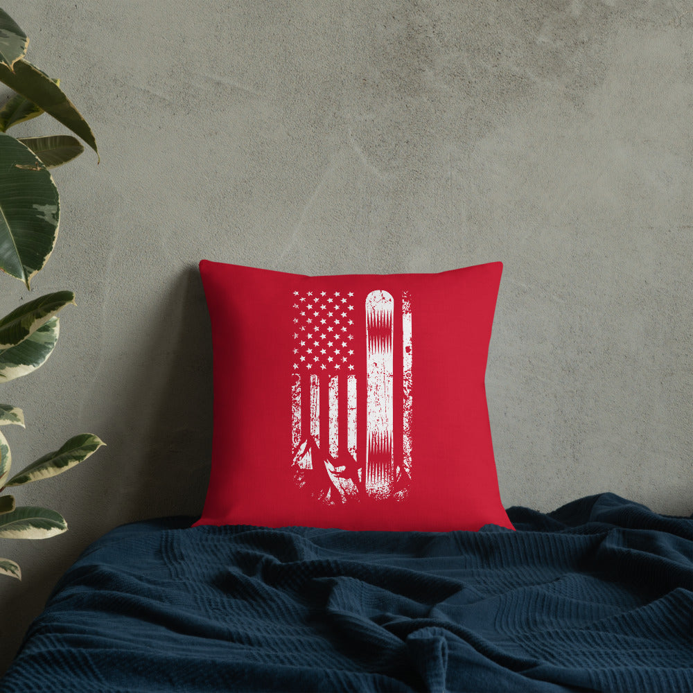 Snowboard USA Flag Red Premium Pillow - Powderaddicts