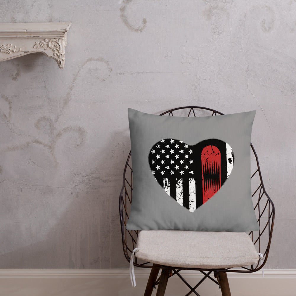 Snowboard USA Heart Flag Grey Premium Pillow - Powderaddicts