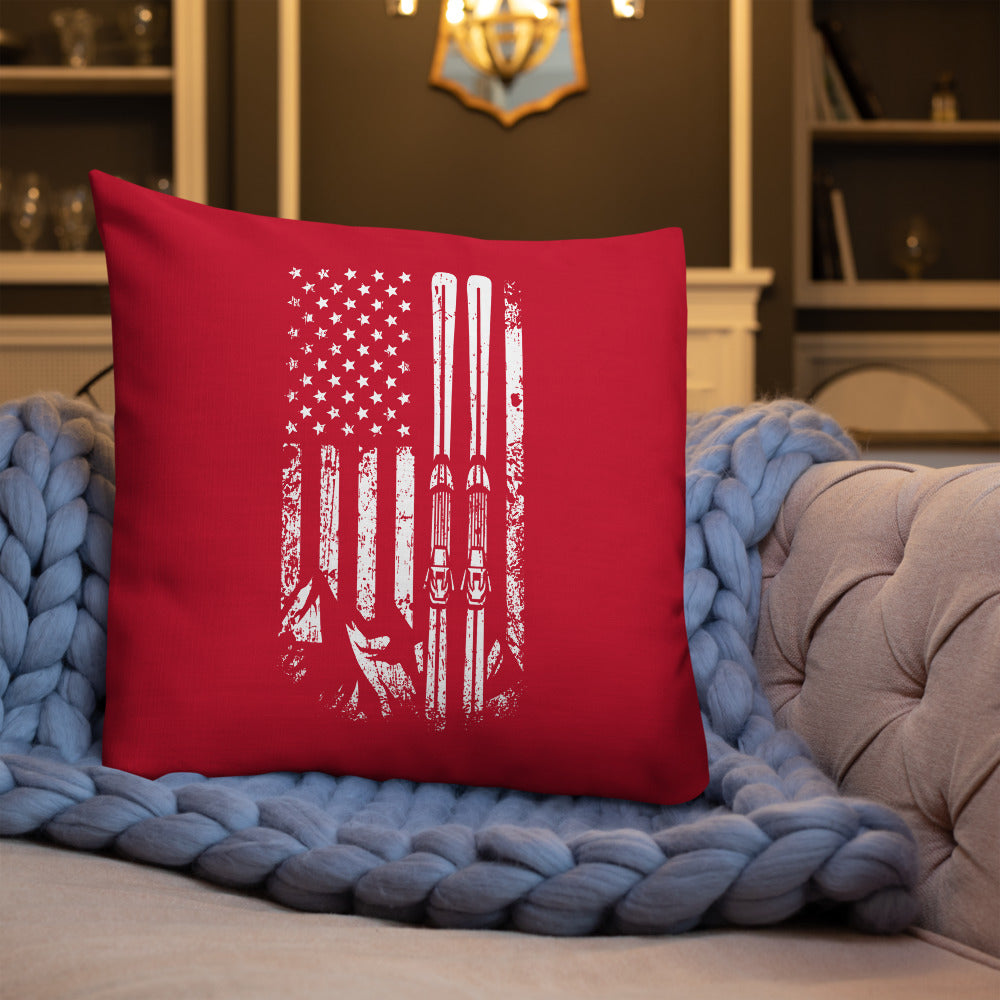 Ski USA Flag Red Premium Pillow - Powderaddicts