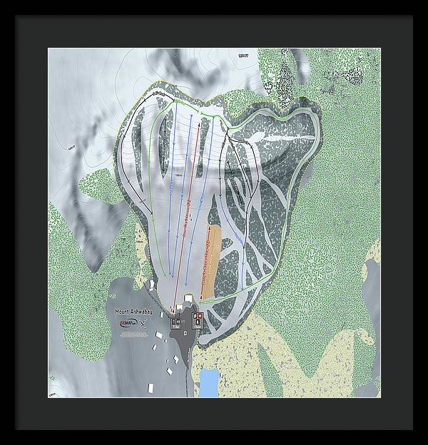 Mount Ashwabay Ski Trail Map - Framed Print - Powderaddicts