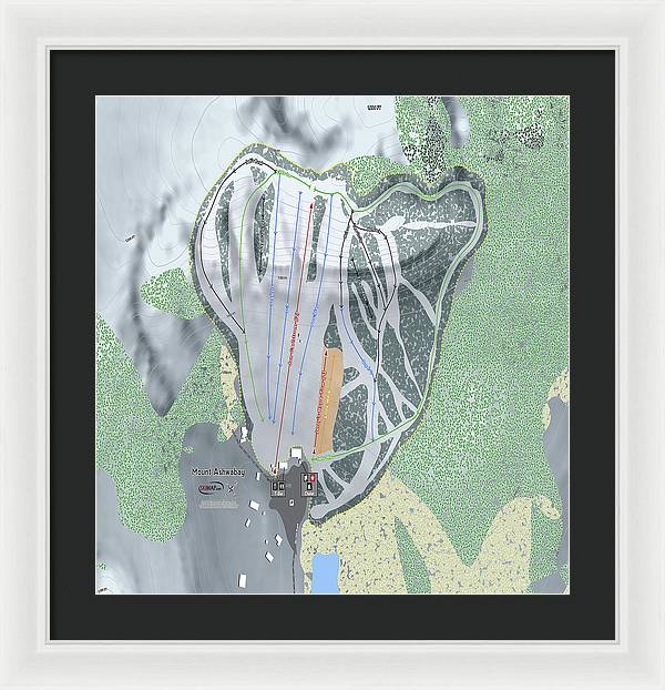 Mount Ashwabay Ski Trail Map - Framed Print - Powderaddicts