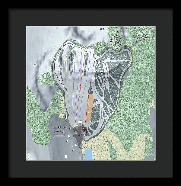 Mount Ashwabay Ski Trail Map - Framed Print - Powderaddicts