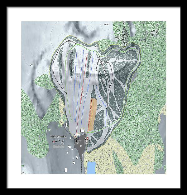 Mount Ashwabay Ski Trail Map - Framed Print - Powderaddicts