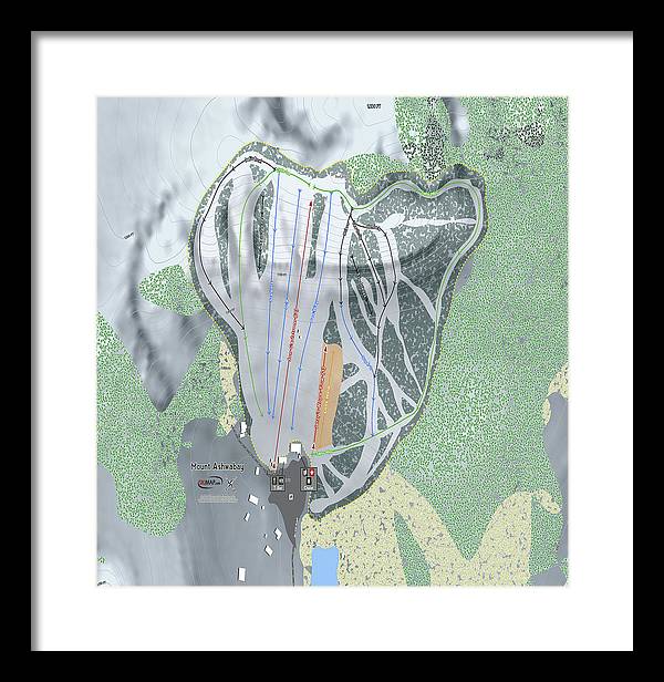 Mount Ashwabay Ski Trail Map - Framed Print - Powderaddicts