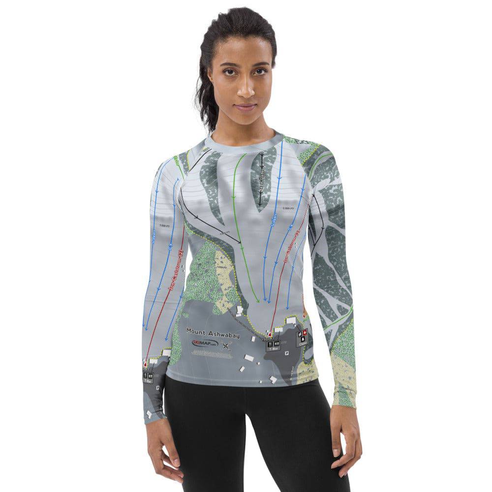 Mount Ashwabay, Wisconsin Ski Trail Map Women's Base Layer Top - Powderaddicts