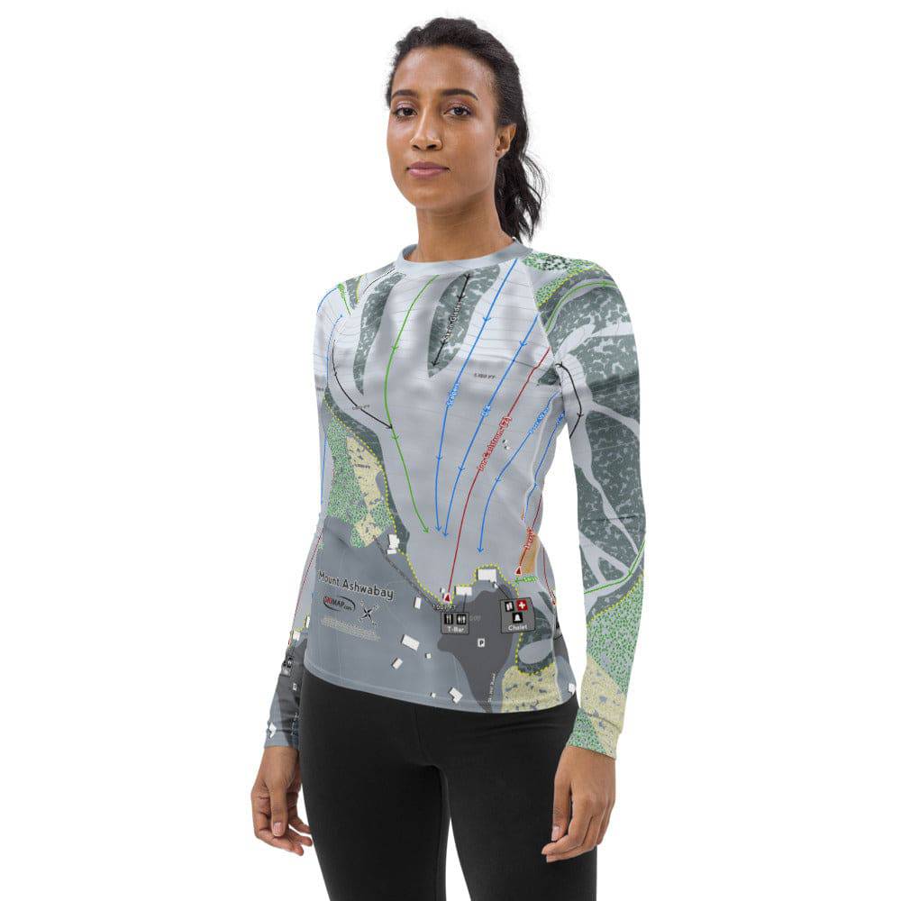 Mount Ashwabay, Wisconsin Ski Trail Map Women's Base Layer Top - Powderaddicts
