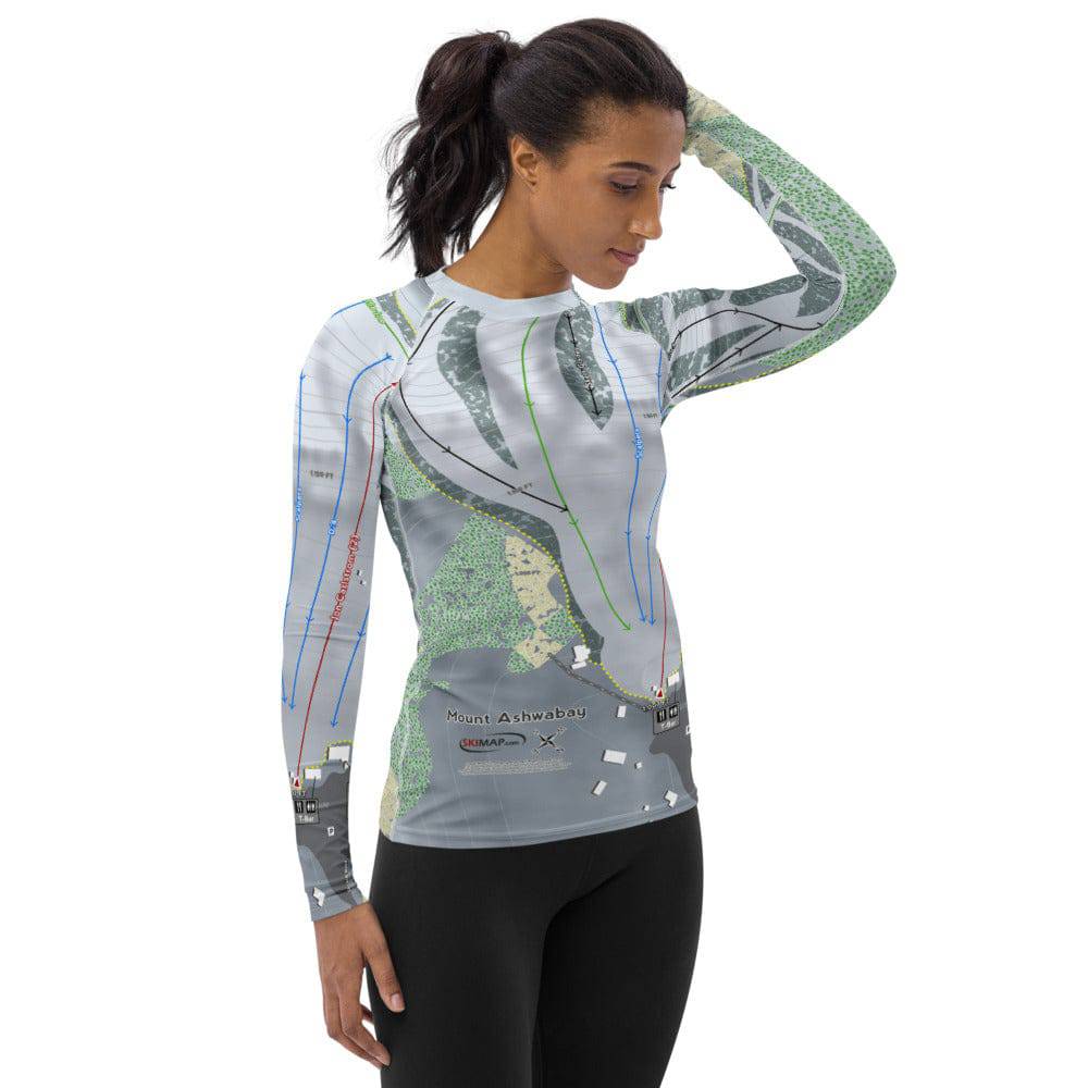 Mount Ashwabay, Wisconsin Ski Trail Map Women's Base Layer Top - Powderaddicts