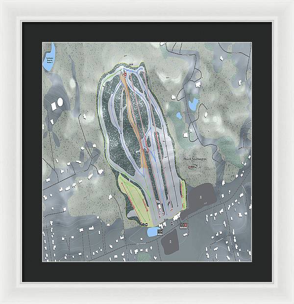 Mount Southington Ski Trail Map - Framed Print - Powderaddicts