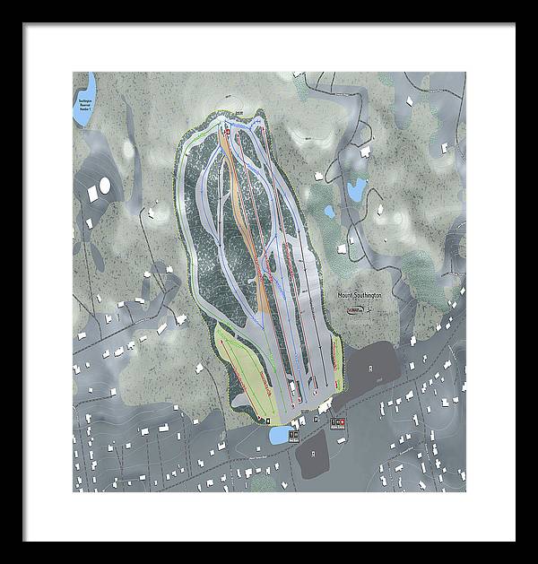 Mount Southington Ski Trail Map - Framed Print - Powderaddicts