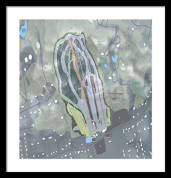 Mount Southington Ski Trail Map - Framed Print - Powderaddicts