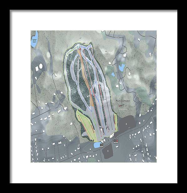 Mount Southington Ski Trail Map - Framed Print - Powderaddicts