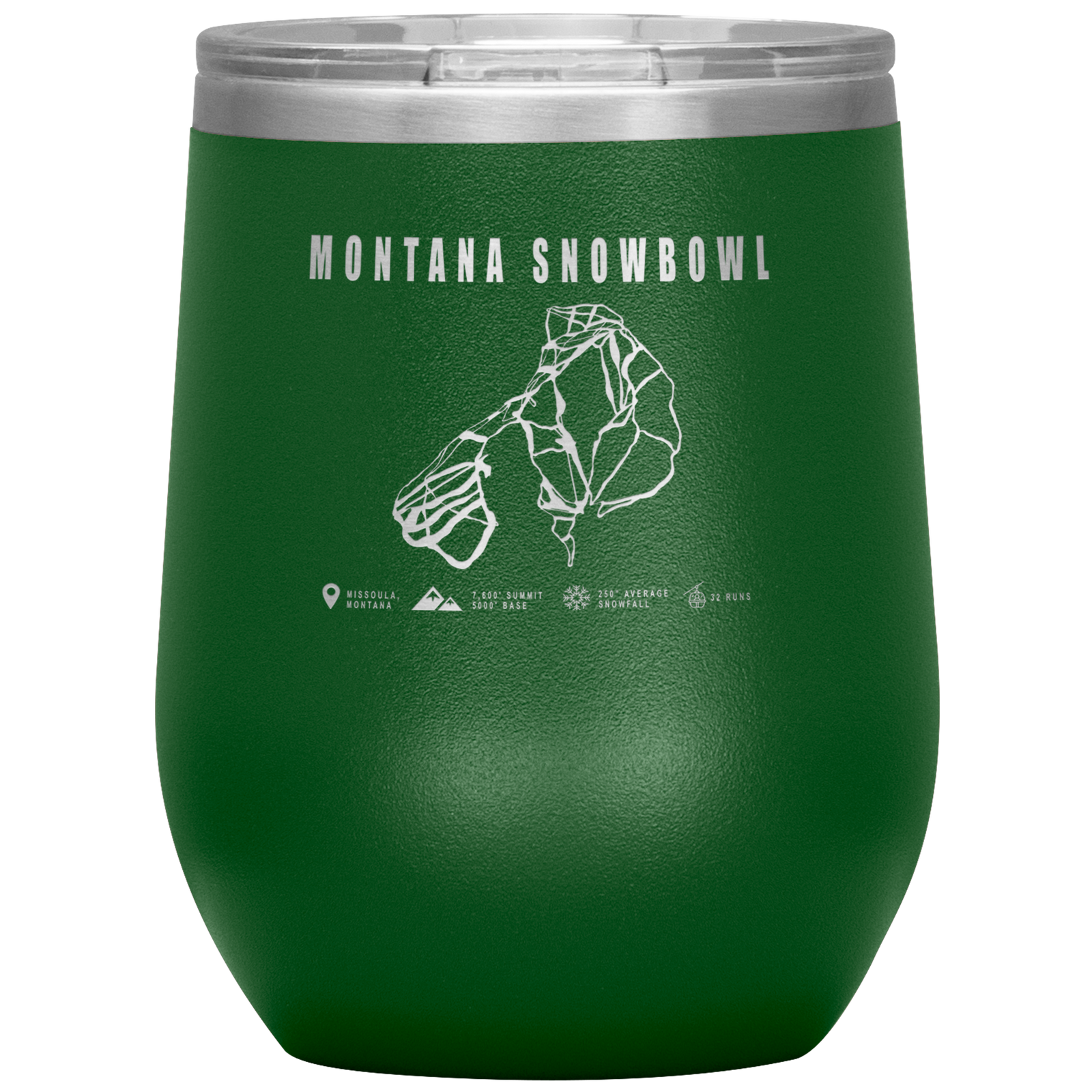 Montana Snowbowl, Montana Ski Trail Map Wine 12oz Tumbler - Powderaddicts