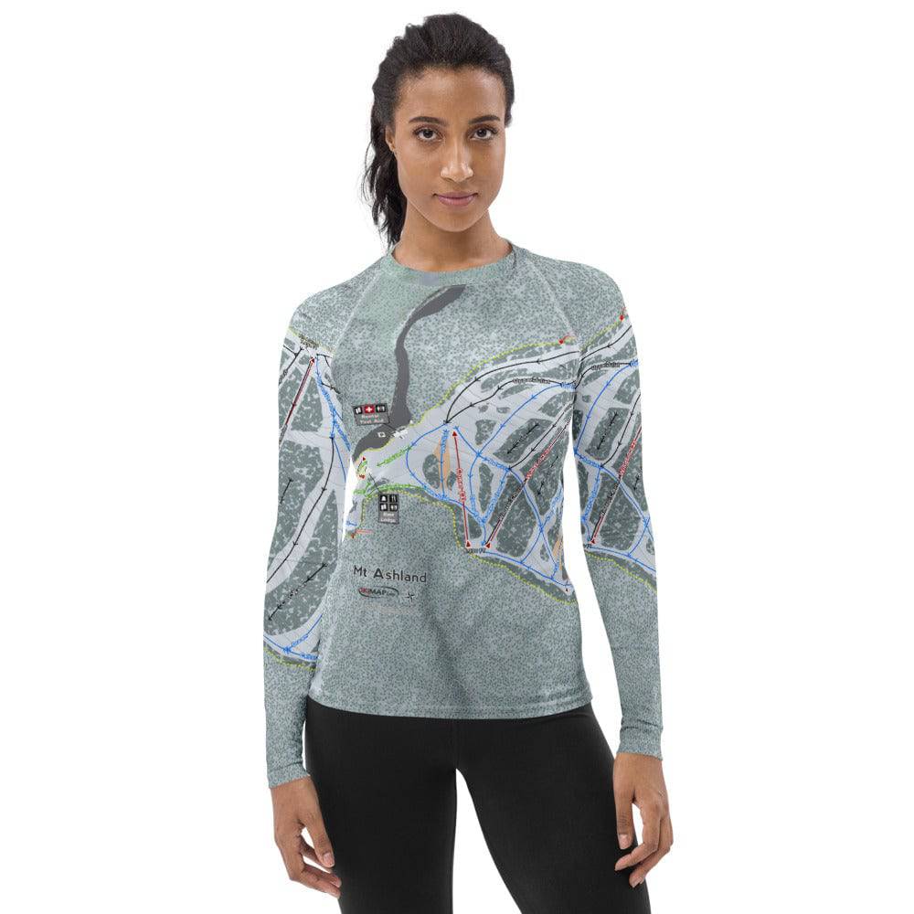 Mt Ashland, Oregon Ski Trail Map Women's Base Layer Top - Powderaddicts