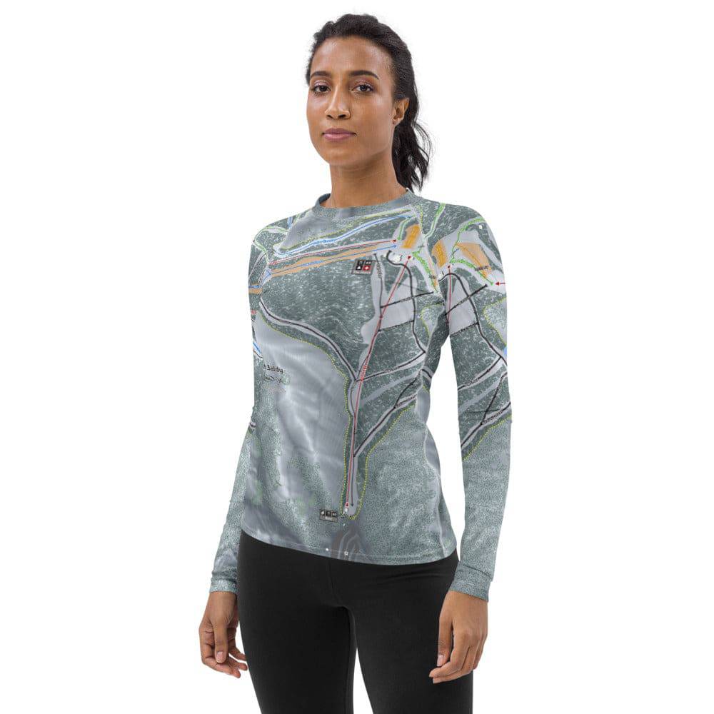 Mt Baldy, California Ski Trail Map Women's Base Layer Top - Powderaddicts