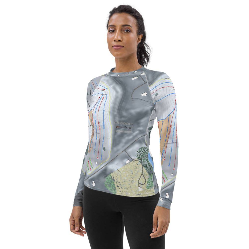 Mt Brighton, Michigan Ski Trail Map Women's Base Layer Top - Powderaddicts