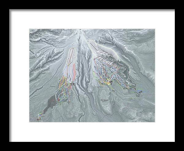 Mt Hood Ski Trail Map - Framed Print - Powderaddicts