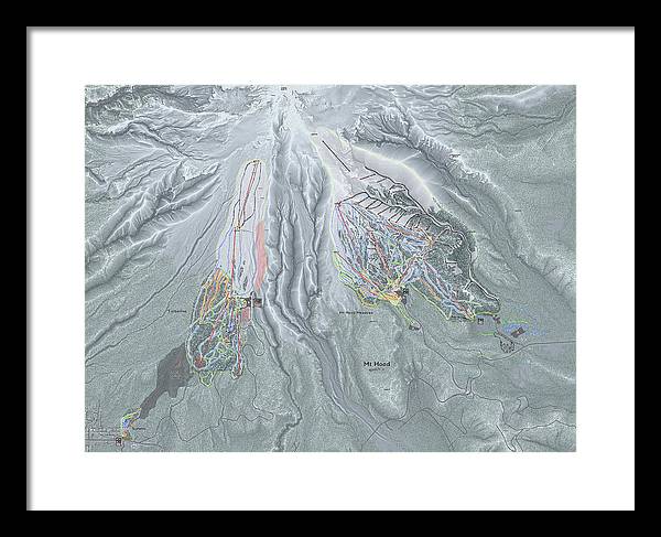 Mt Hood Ski Trail Map - Framed Print - Powderaddicts