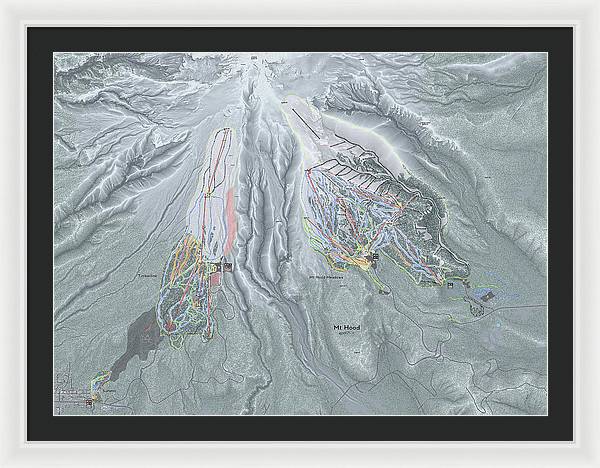 Mt Hood Ski Trail Map - Framed Print - Powderaddicts