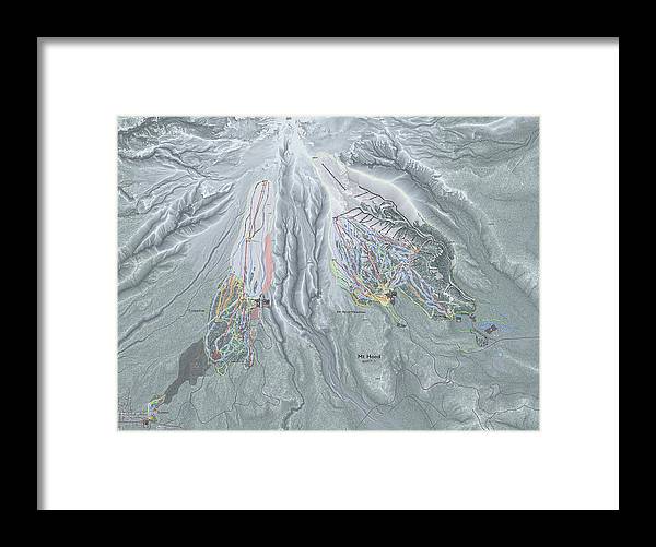 Mt Hood Ski Trail Map - Framed Print - Powderaddicts