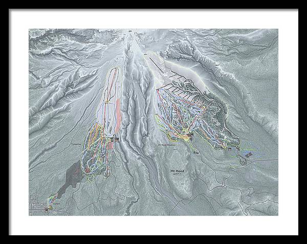 Mt Hood Ski Trail Map - Framed Print - Powderaddicts