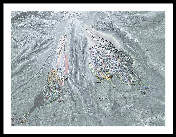 Mt Hood Ski Trail Map - Framed Print - Powderaddicts