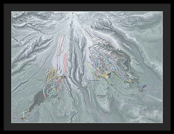 Mt Hood Ski Trail Map - Framed Print - Powderaddicts