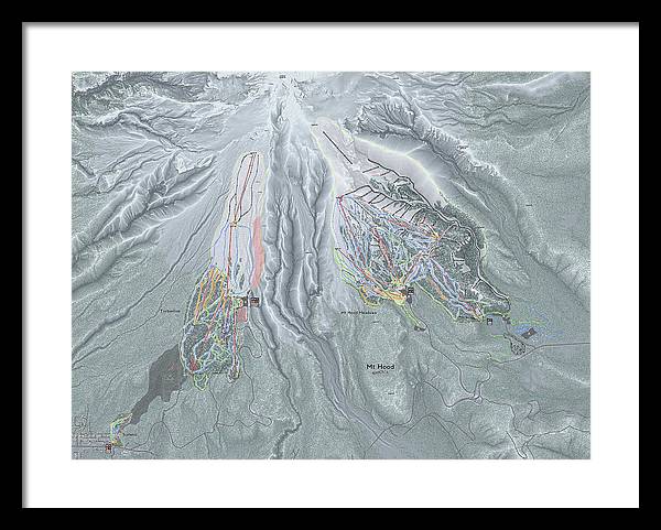 Mt Hood Ski Trail Map - Framed Print - Powderaddicts