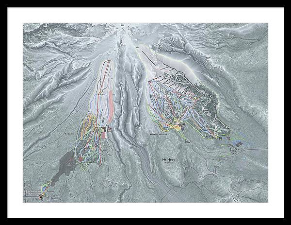 Mt Hood Ski Trail Map - Framed Print - Powderaddicts